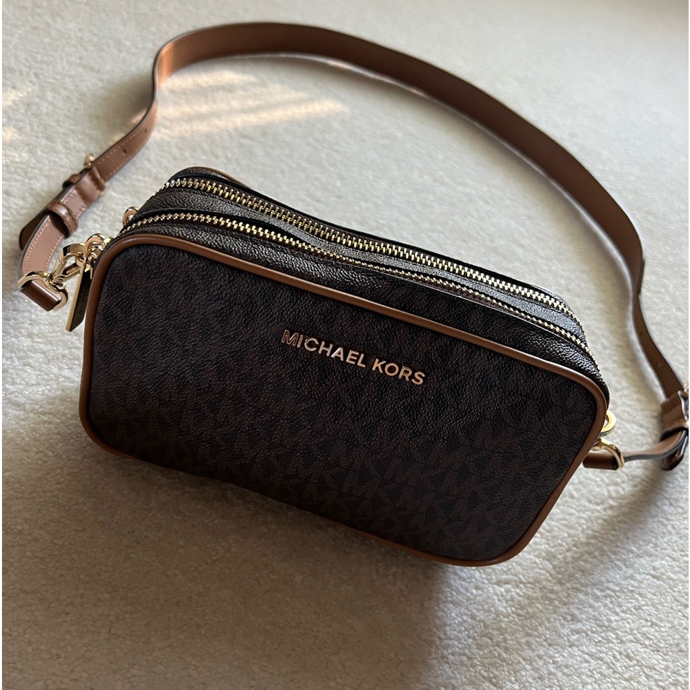 Signature Brown Michael Kors Crossbody (Double Zipper)
